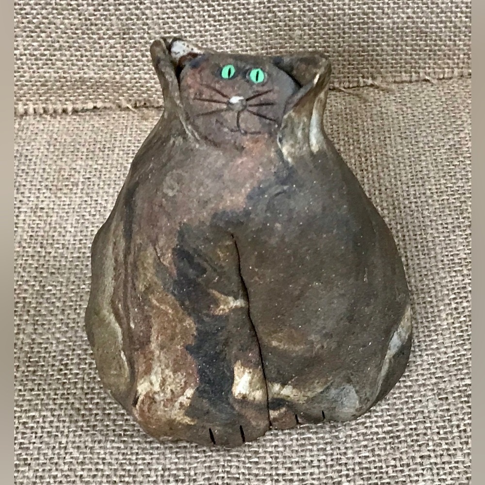 Vintage Fat Cat Bell Art Pottery Rustic Primitive Whimsical Kitsch Kitty Chonk